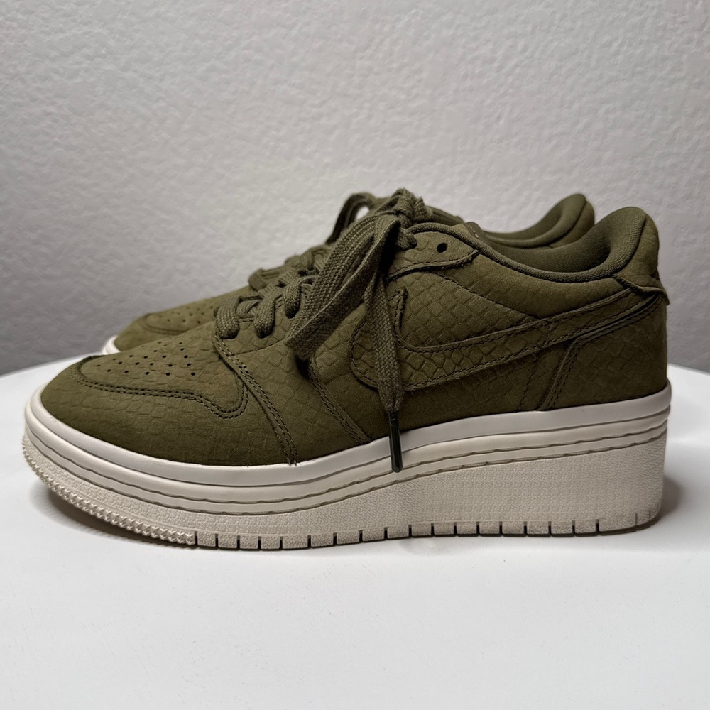 Nike Air Jordan 1 Re Low Lifted Sneakers Olive Canvas Textured Sole Size 7